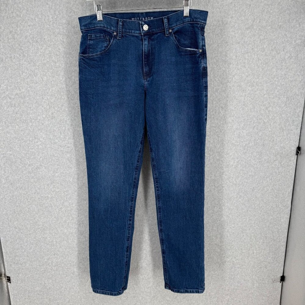Mott Bow Womens Boyfriend Straight Leg Jeans Size 32 Medium Blue Denim Stretch